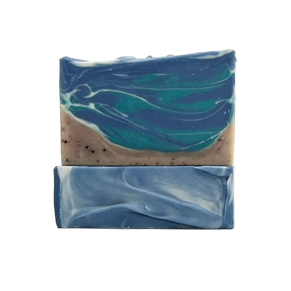 Beach Vibes ocean water soap bar with sand and wave design by Seagrass Soap Co.