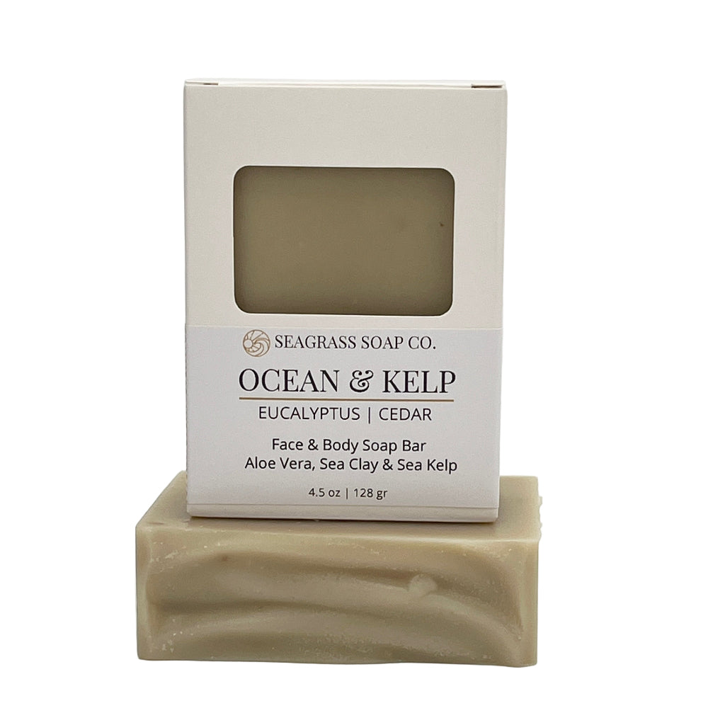 Seagrass Soap Co. Ocean & Kelp soap bar on a white background