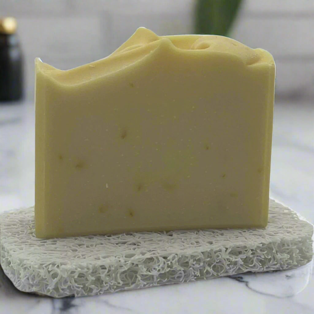A soap saver pad with a bar of standing soap