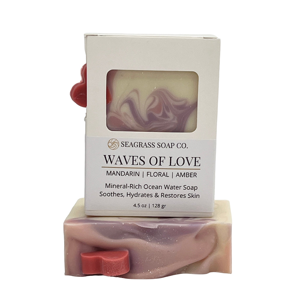 Seagrass Soap Co. Waves of Love soap bar with packaging on a white background