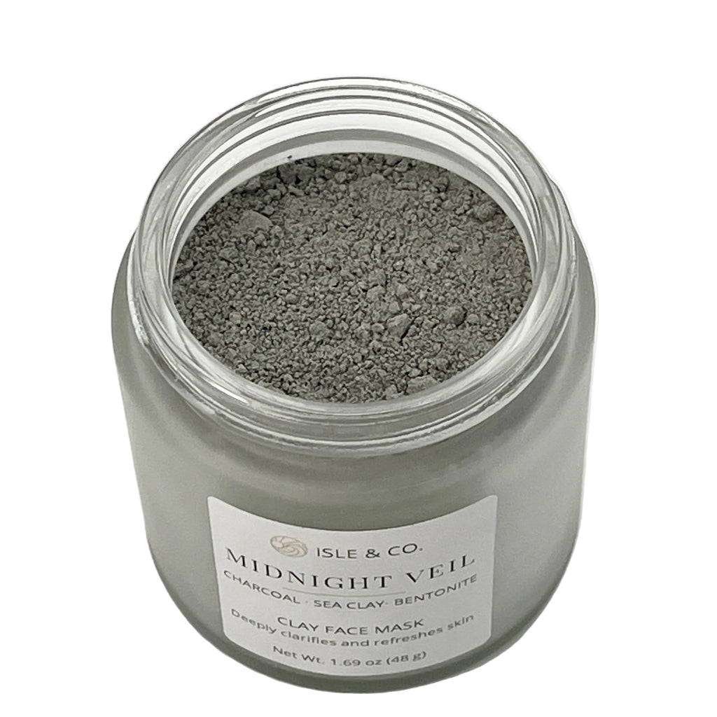 Jar of Isle & Co. Midnight Veil Clay deep cleansing Face Mask on a white background