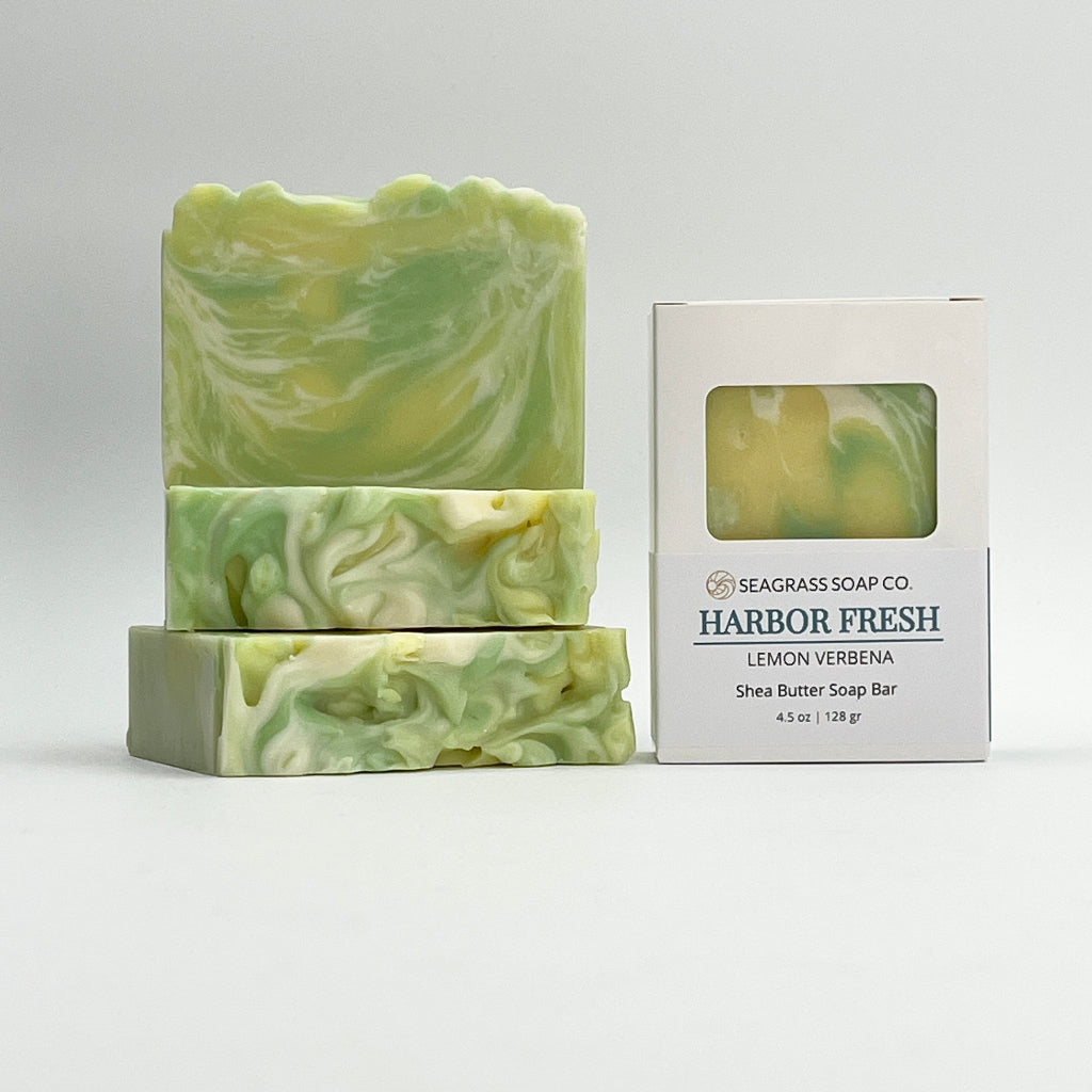 Harbor Fresh shea butter soap bar and packaging