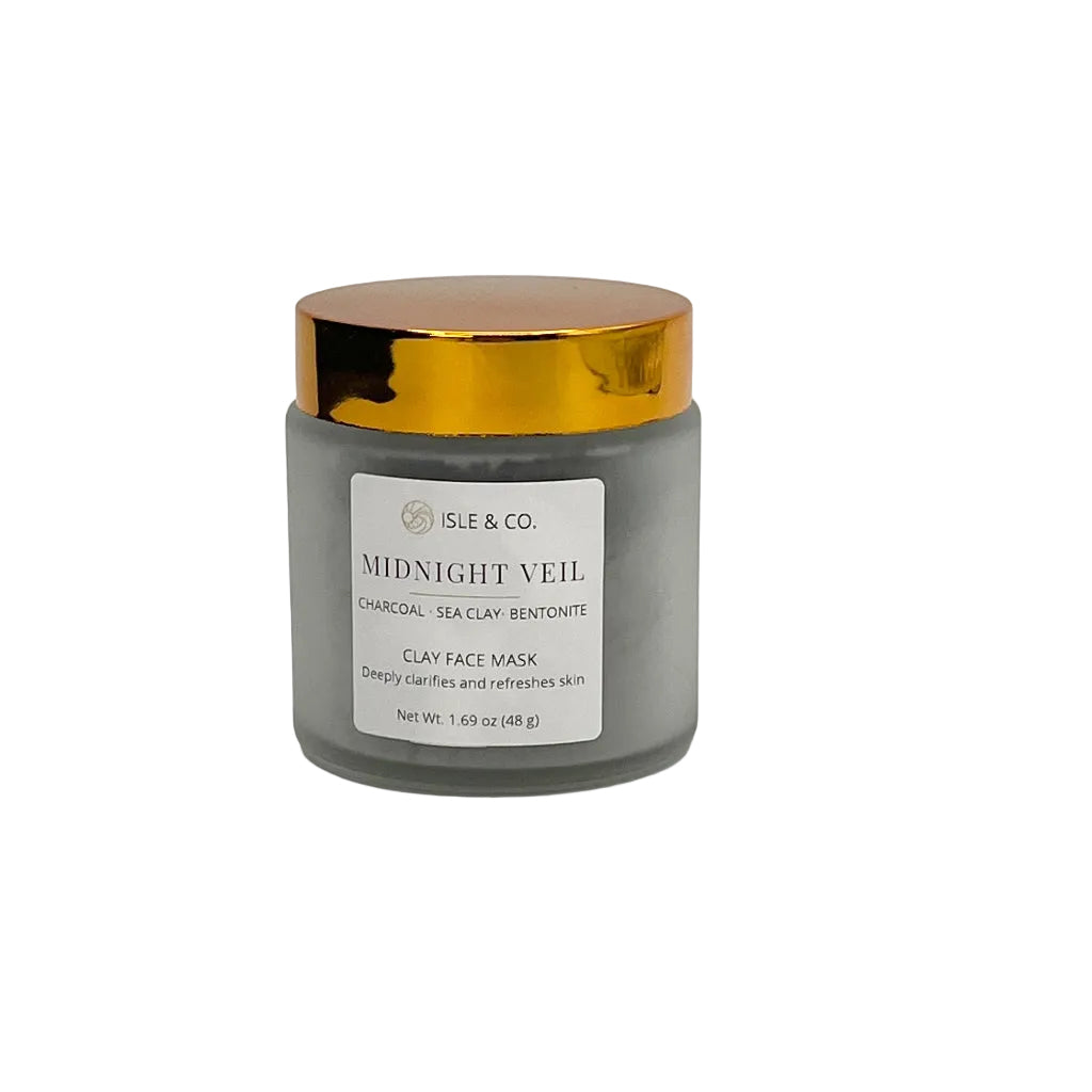 Deep cleansing face mask jar with gold lid on a white background