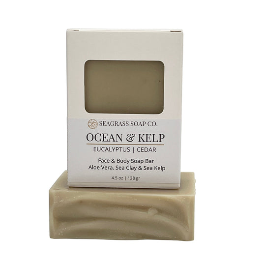 Seagrass Soap Co. Ocean & Kelp soap bar on a white background