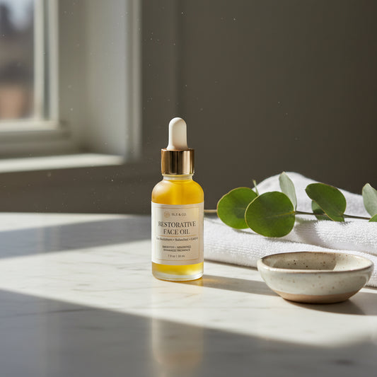 Restorative Facial Oil with Bakuchioll, squalane and sea buckthorn for soft, hydrated skin by Seagrass Soap Co.