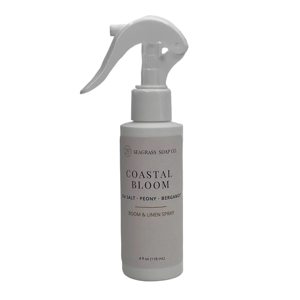 Room and Linen Spray bottle labeled 'Coastal Bloom' on a white background