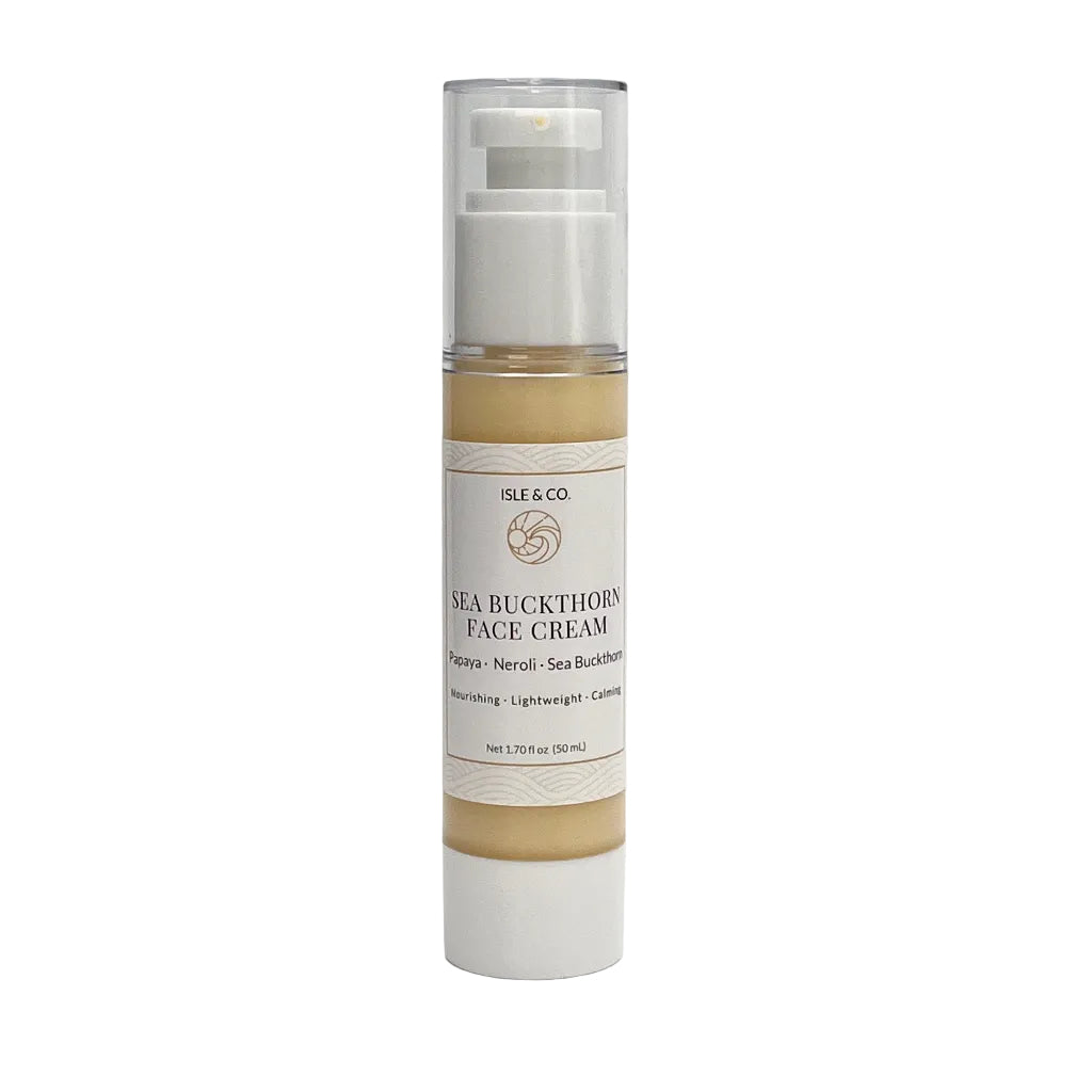 Isle & Co Sea Buckthorn Face Cream bottle moisturizer for dry, sensitive skin 
