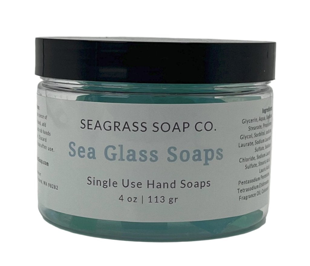 A jar of individual faux seaglass handsoaps