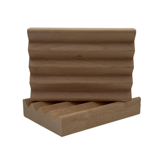 Two wooden soap saver rafts for extending the life of handmade soap